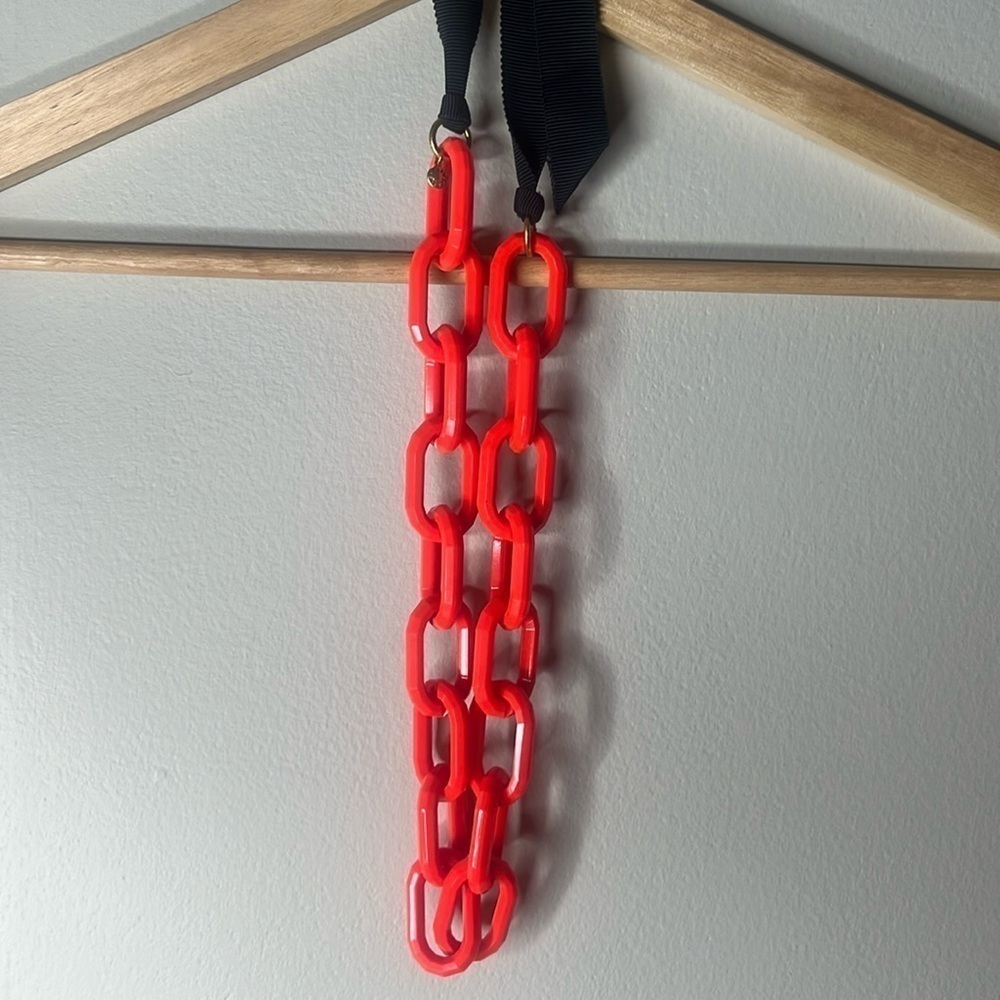 Jcrew Factory Plastic Red Navy Chain Linked Necklace